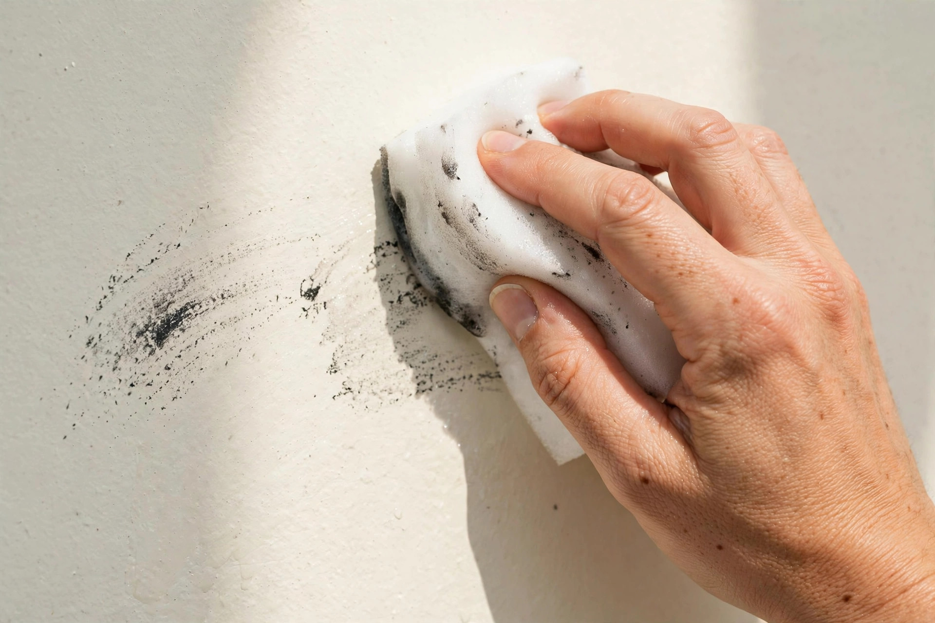 Limpiar una marca de la pared con esponja de melamina