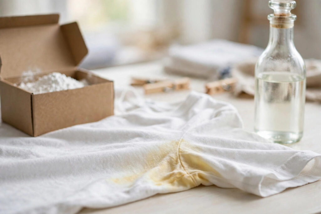 Quitar manchas de sudor y desodorante de una camisa blanca con vinagre y bicarbonato