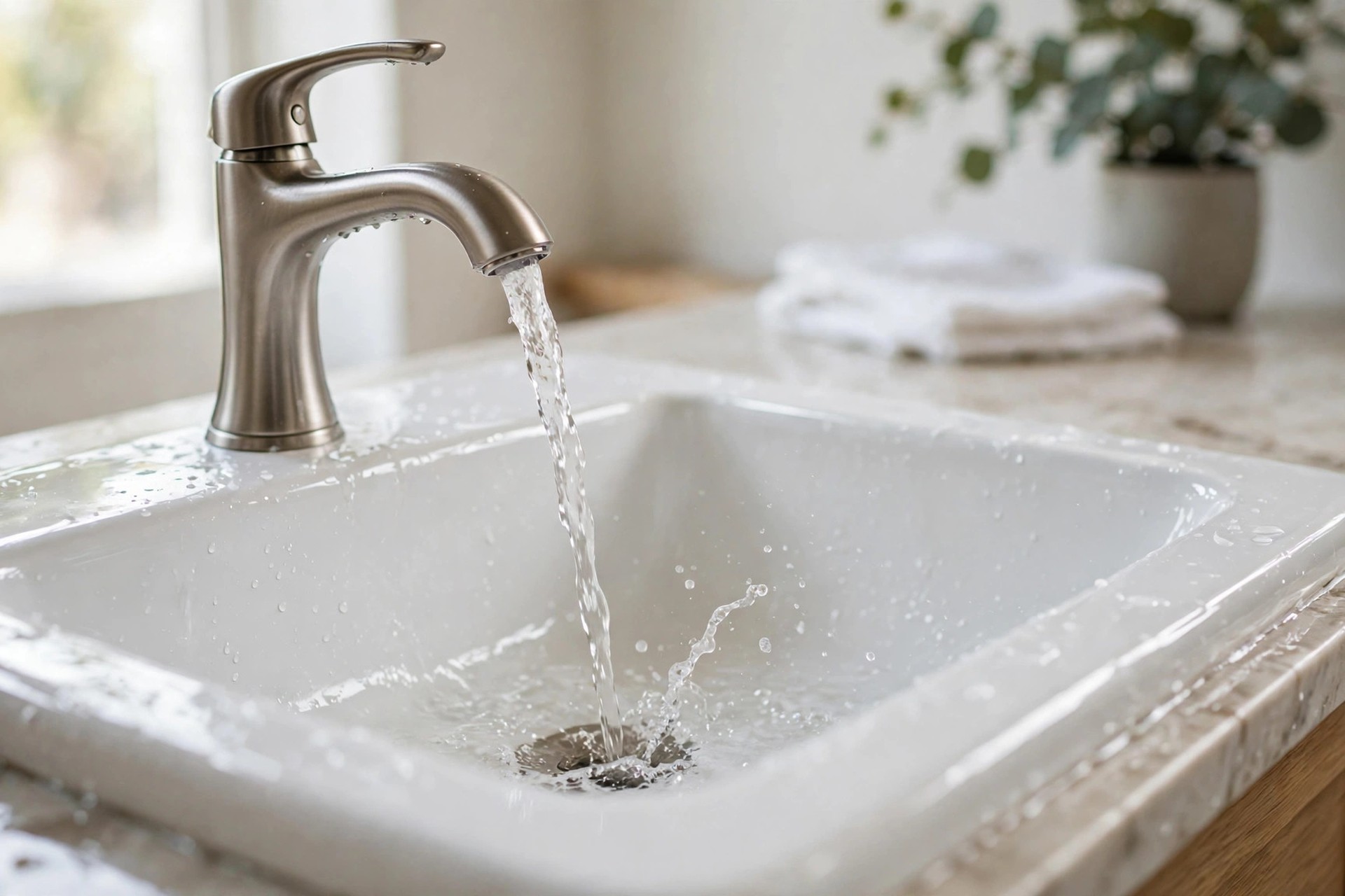 Aplicar pasta de bicarbonato con un paño sobre una mancha de tinte de pelo en un lavabo de cerámica blanca, método casero para quitar manchas de tinte en el lavabo
